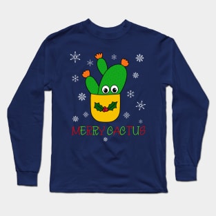 Merry Cactus - Opuntia Microdasys Cactus In Christmas Holly Pot Long Sleeve T-Shirt
